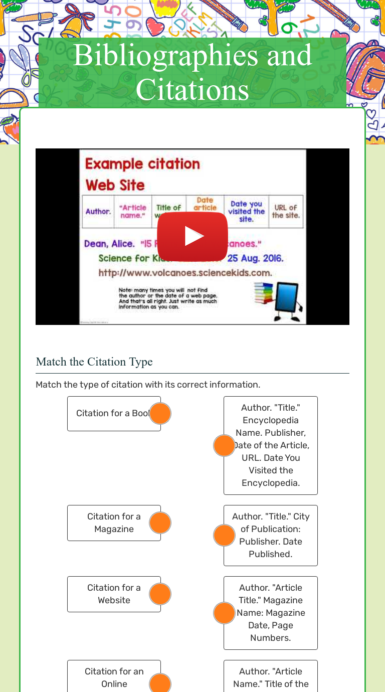 Bibliographies And Citations | Interactive Worksheet By Cynthia Thorsen ...