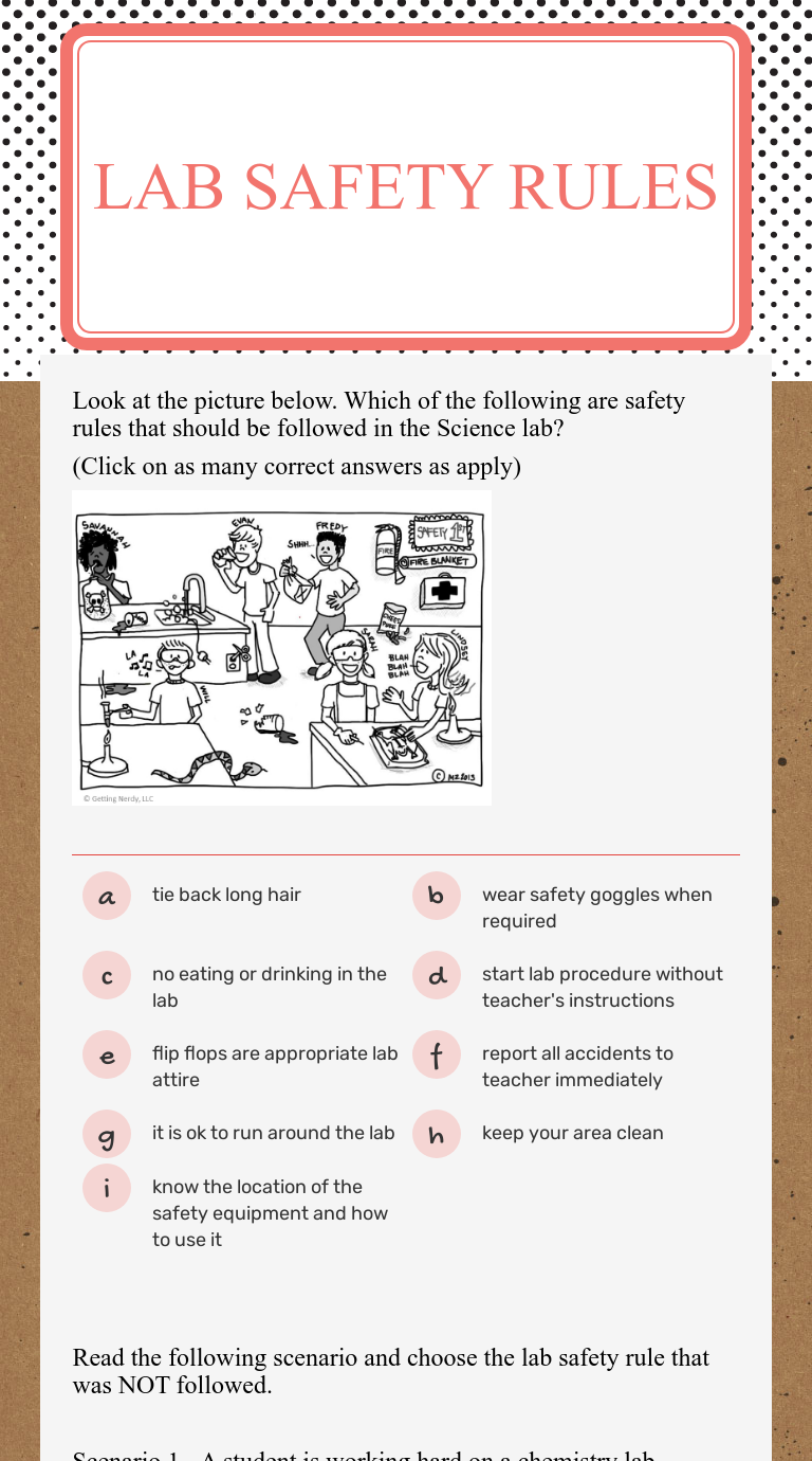 Lab Safety Rules | Interactive Worksheet By Singleton, Amy | Wizer.me