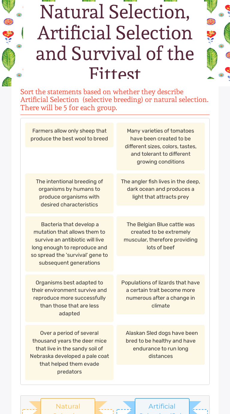 Natural Selection, Artificial Selection and Survival of the Fittest