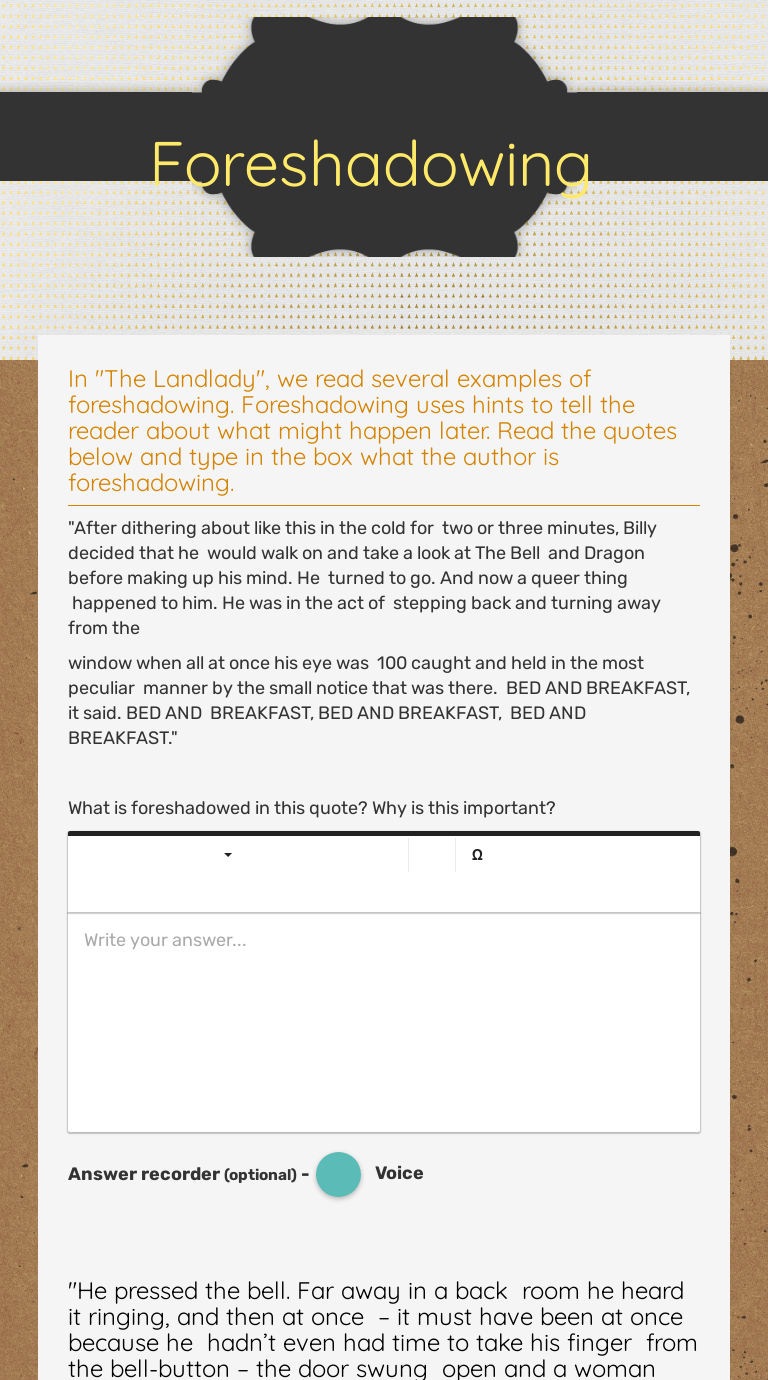 Foreshadowing worksheet preview image