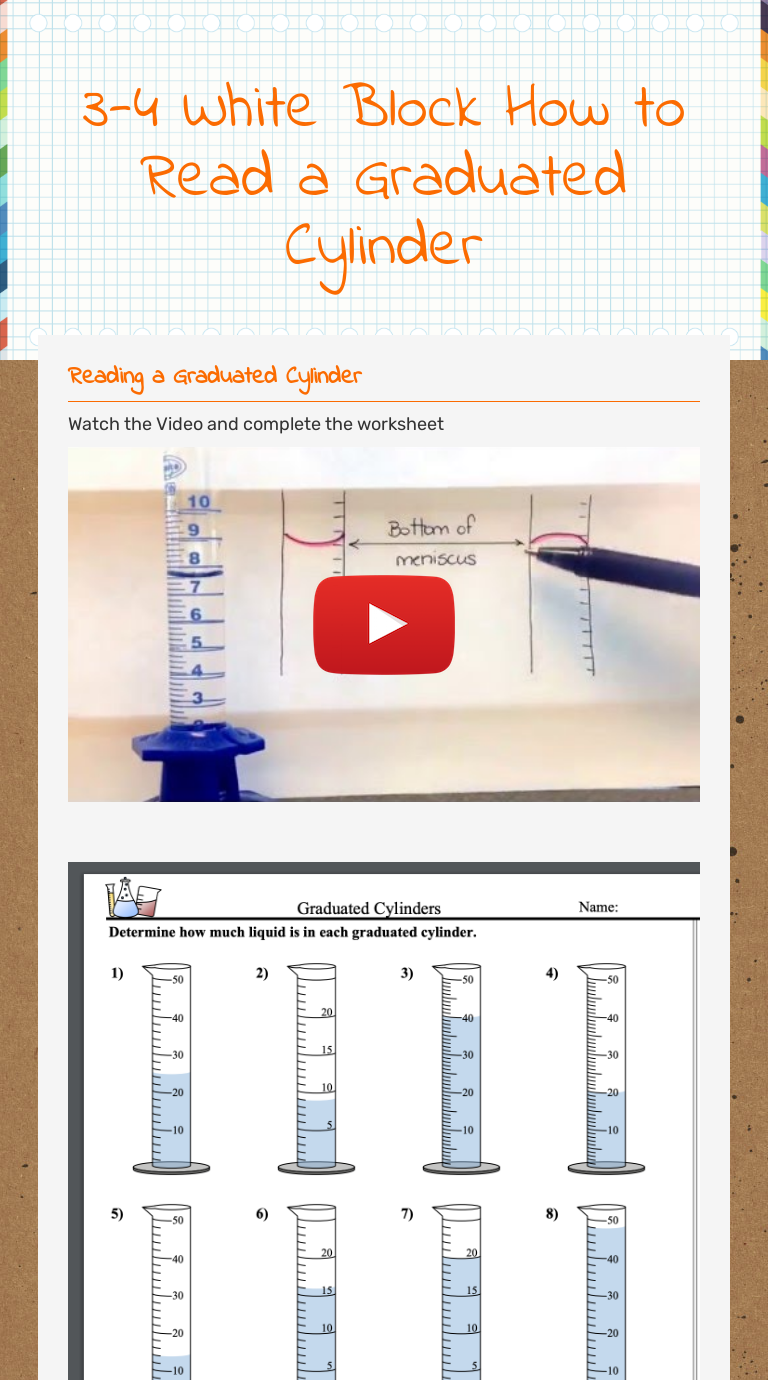 20-20 White Block How to Read a Graduated Cylinder  Interactive Throughout Reading Graduated Cylinders Worksheet