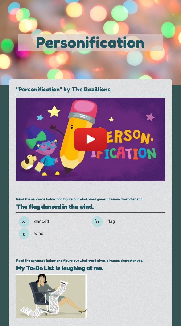 Personification Grade 5 worksheet preview