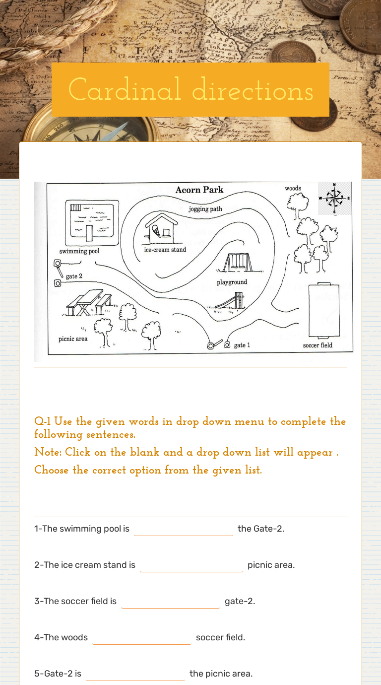 Cardinal directions | Interactive Worksheet by Saba Kamran | Wizer.me