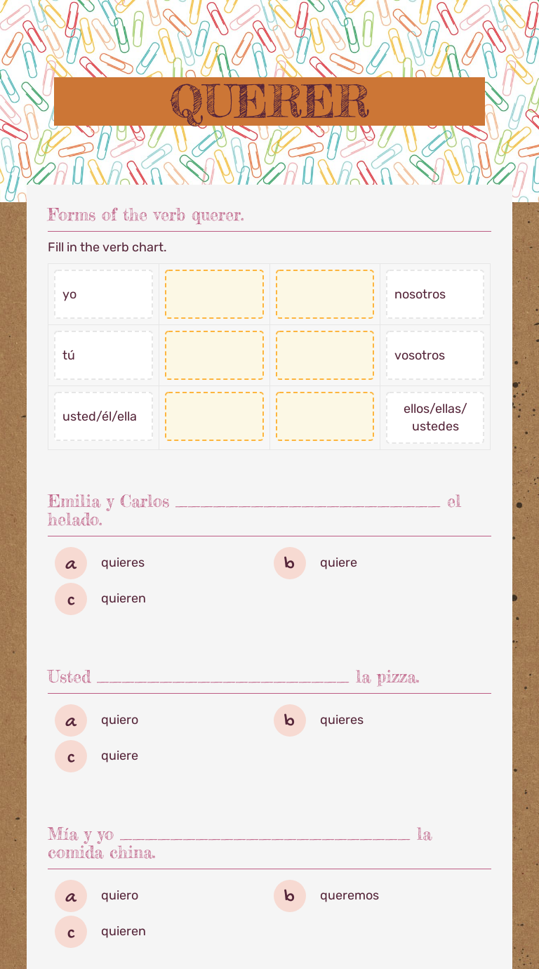 QUERER | Interactive Worksheet By Jamie Mare | Wizer.me