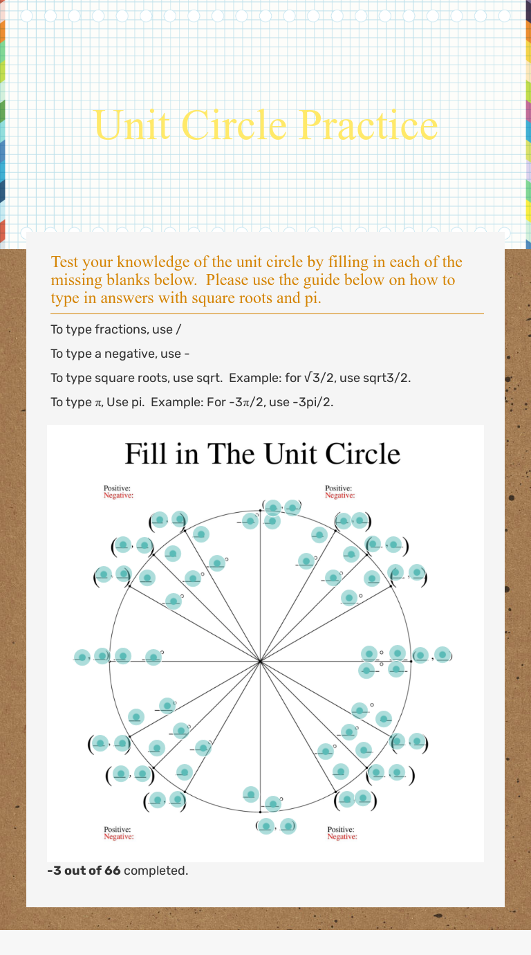 Unit Circle Practice  Interactive Worksheet by Ashley Judy  Wizer.me With Unit Circle Practice Worksheet