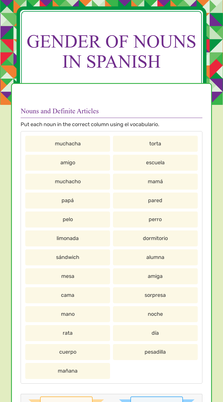 The Gender Of Nouns Spanish Worksheet Answers Key