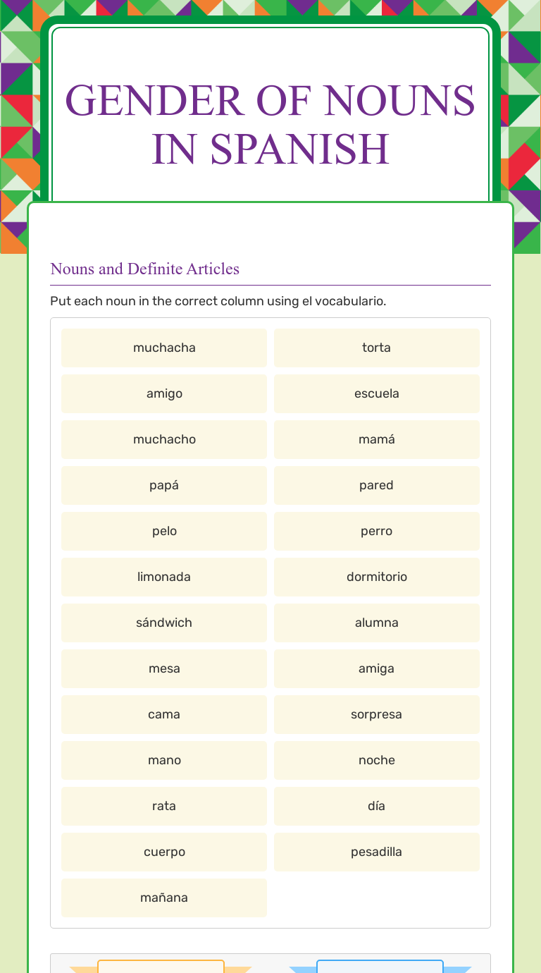 Gender And Number Of Nouns In Spanish Worksheet