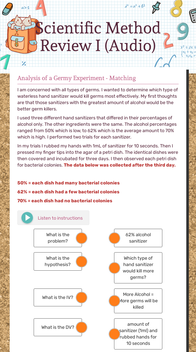 Scientific Method Review I (Audio)  Interactive Worksheet by Inside Scientific Method Review Worksheet Answers