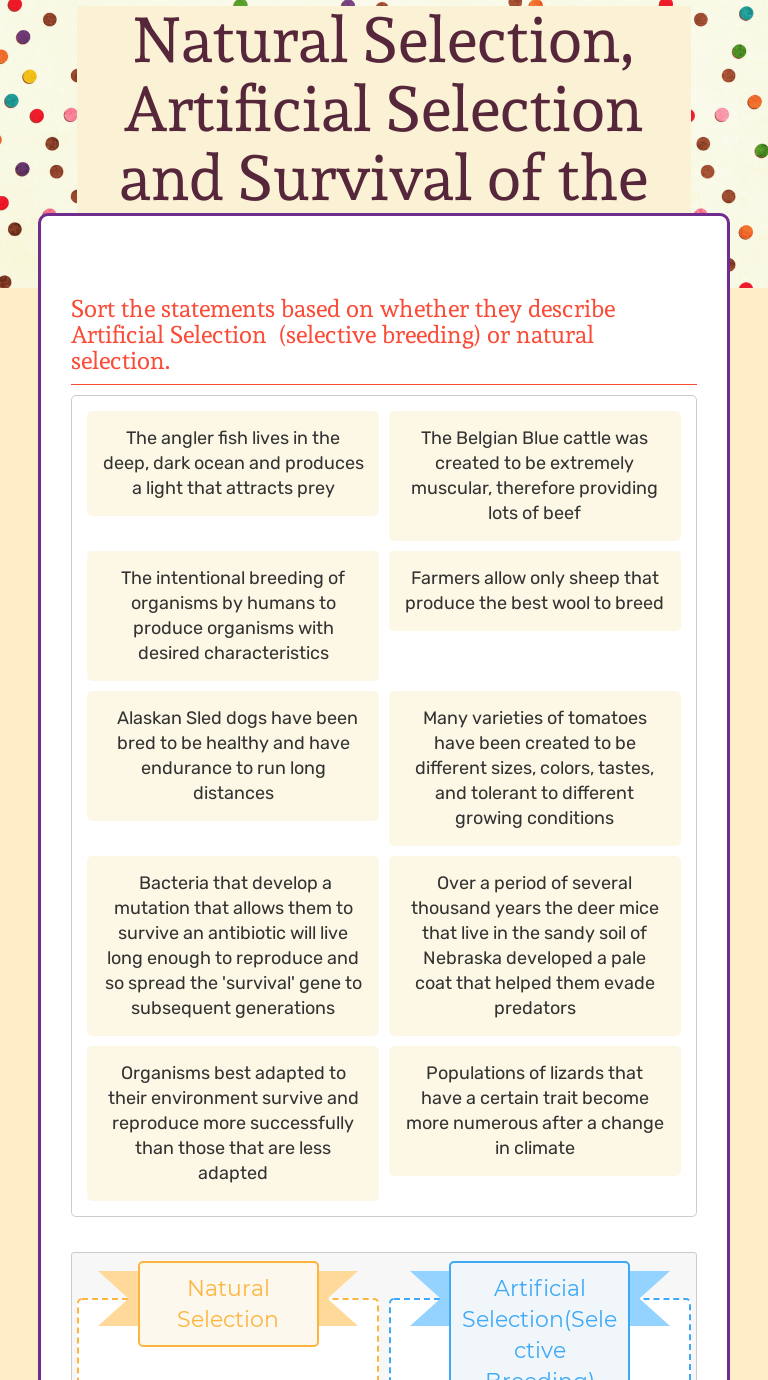 Natural Selection Survival Of The Fittest Worksheet