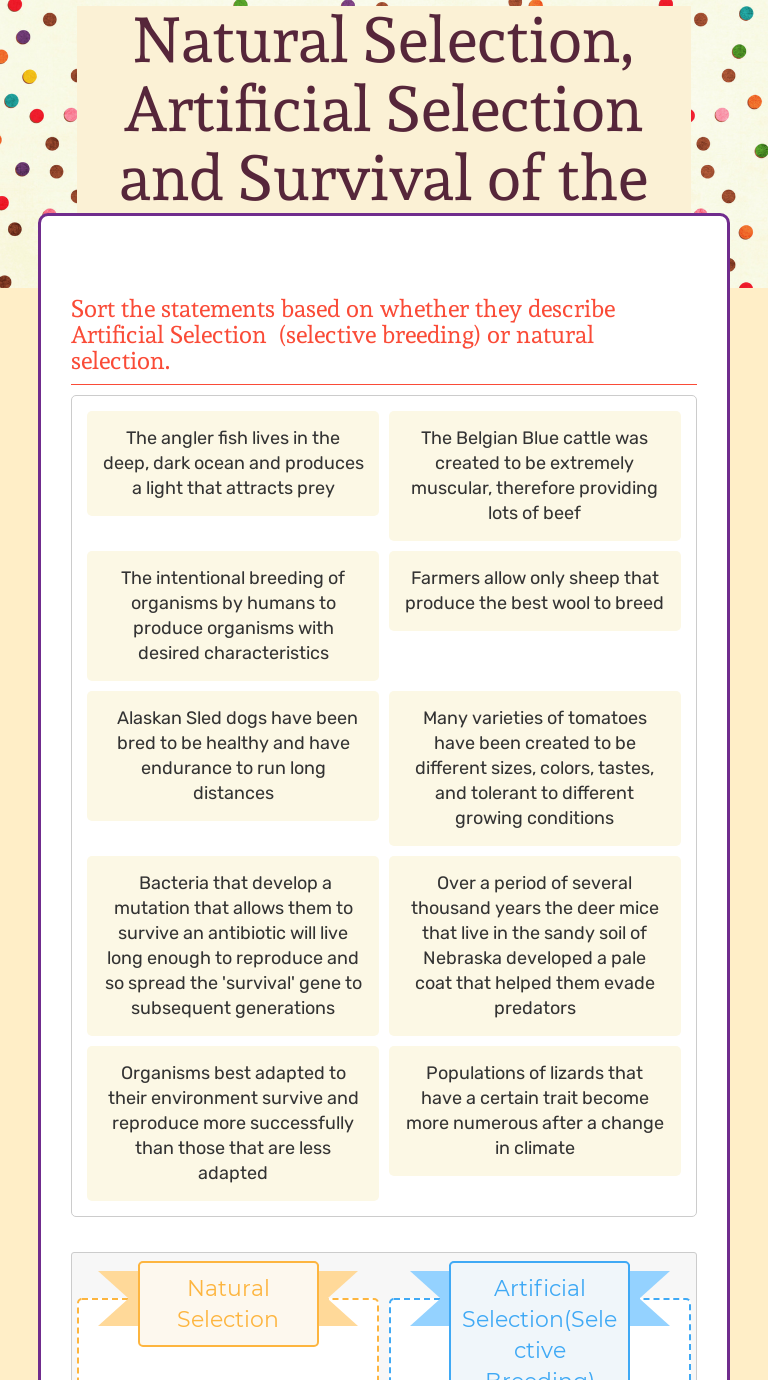 Natural Selection Artificial Selection And Survival Of The Fittest Interactive Worksheet By 