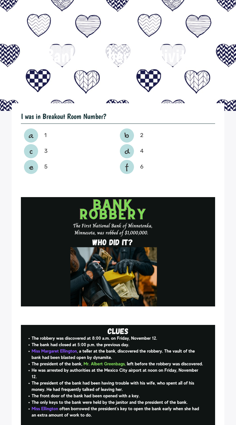 Bank Robbery Activity | Interactive Worksheet by Ashley Taylor | Wizer.me