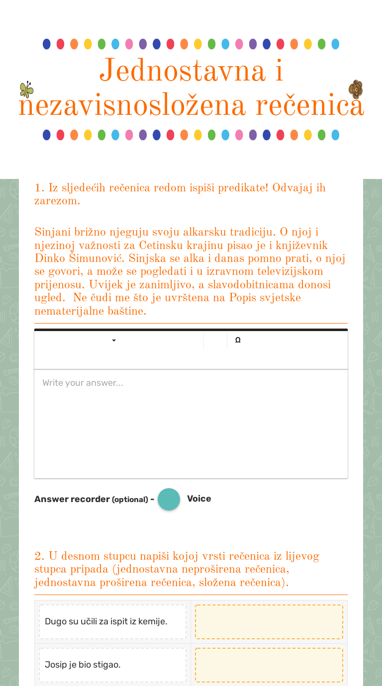 Jednostavna i nezavisnosložena rečenica Grade 7 worksheet preview