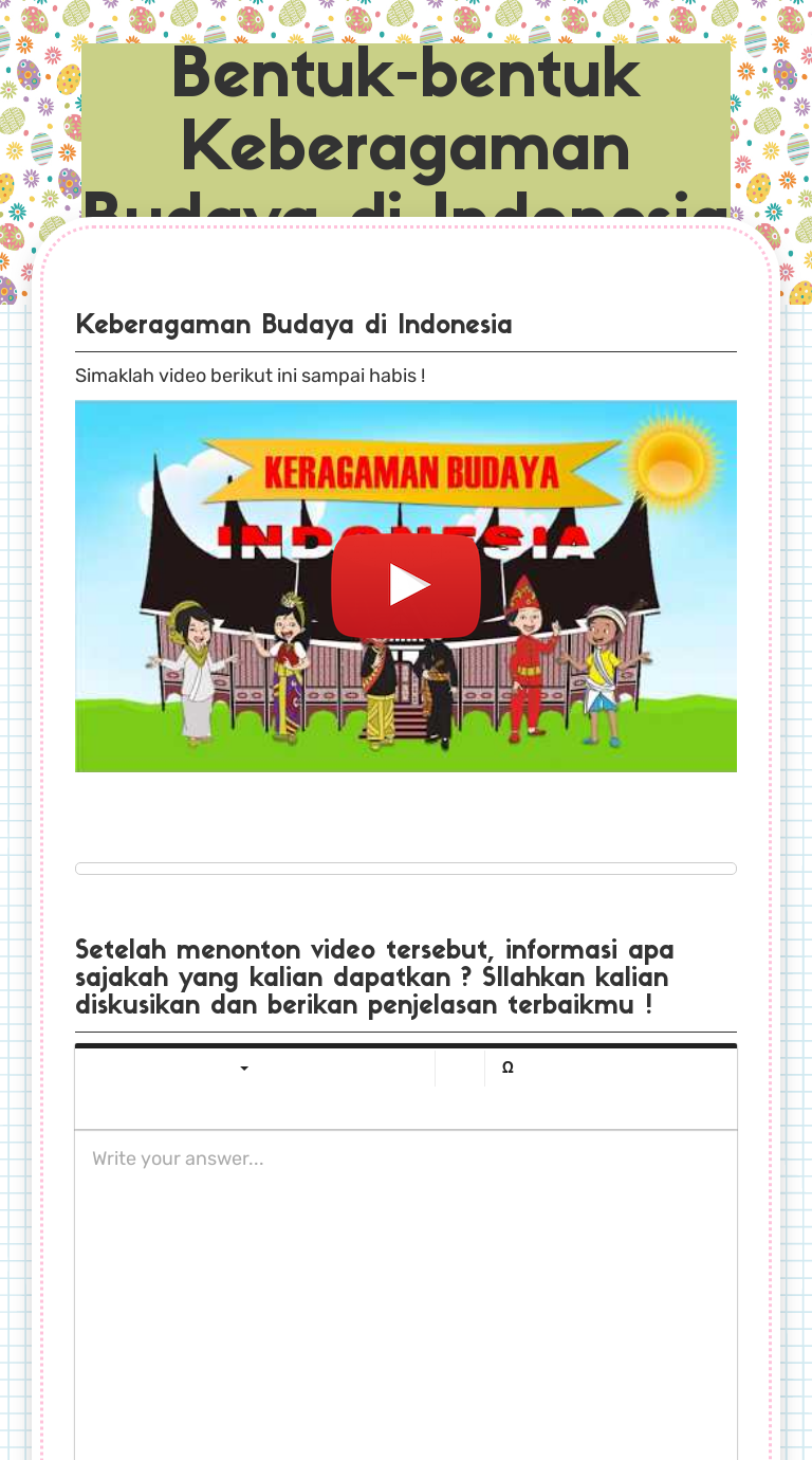 Bentuk-bentuk Keberagaman Budaya di Indonesia worksheet preview image