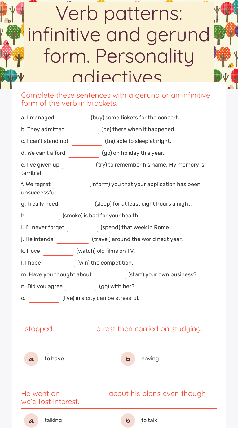 Personality Adjectives Interactive Exercises