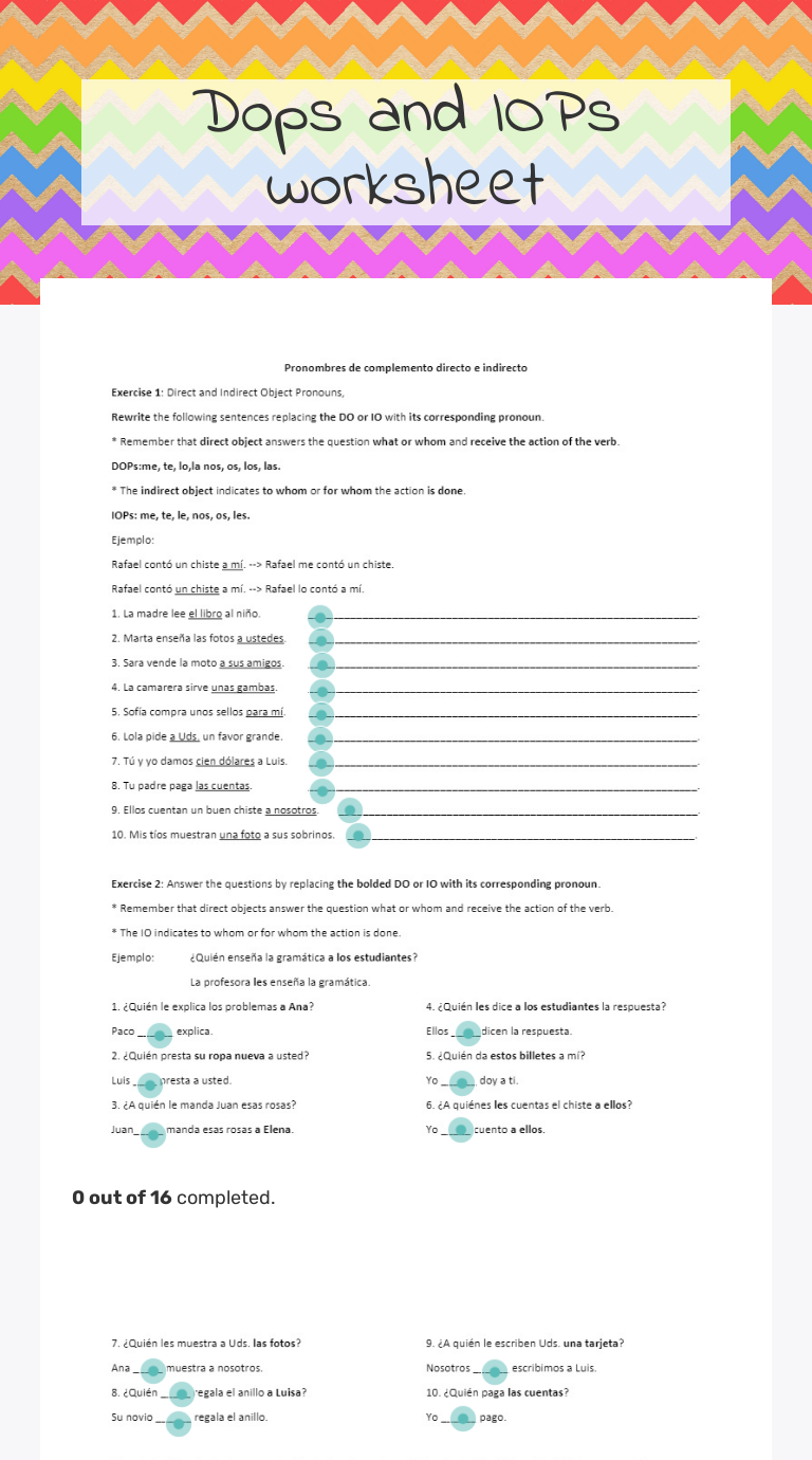 Dops and IOPs worksheet Grade 11 worksheet preview