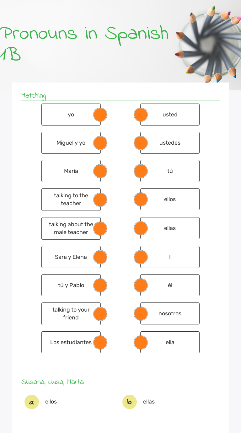 Pronouns In Spanish 1B | Interactive Worksheet By Marianne Smith | Wizer.me