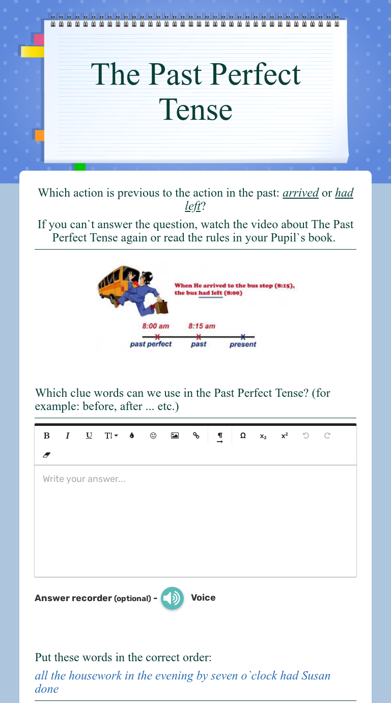The Past Perfect Tense Interactive Worksheet By Wizer me