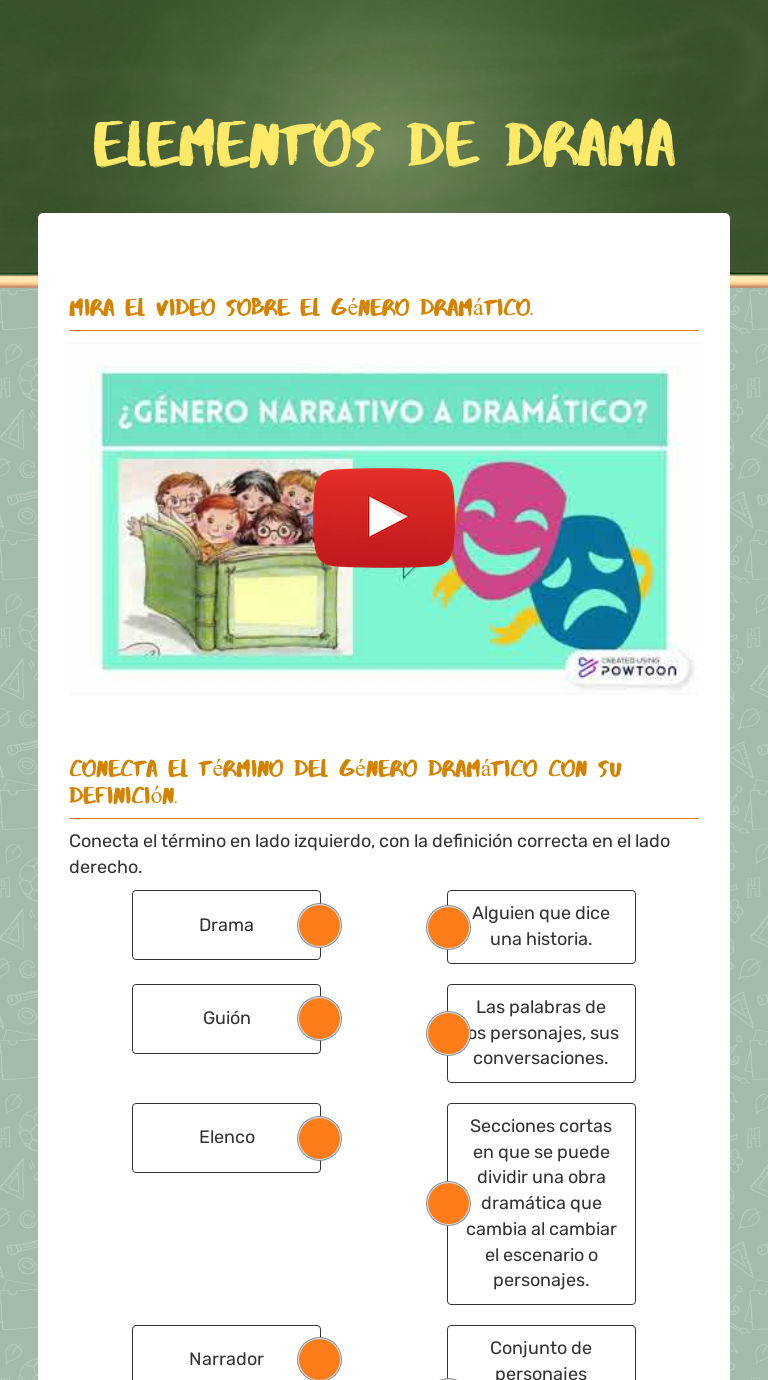 Elementos de drama Grade 9 worksheet preview