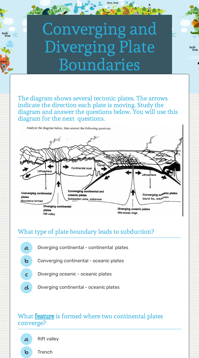 Converging and Diverging Plate Boundaries Interactive Worksheet by