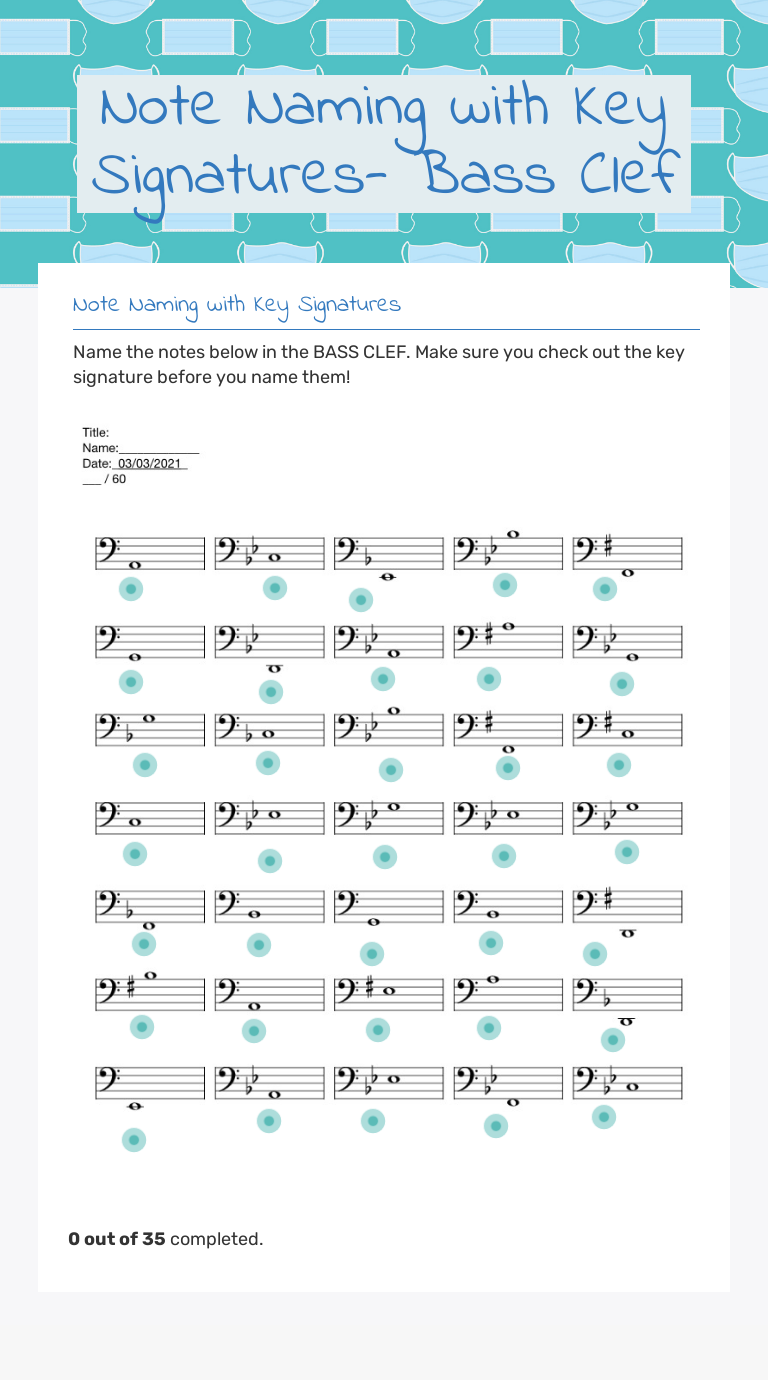 Note Naming With Key Signatures- Bass Clef | Interactive Worksheet By ...