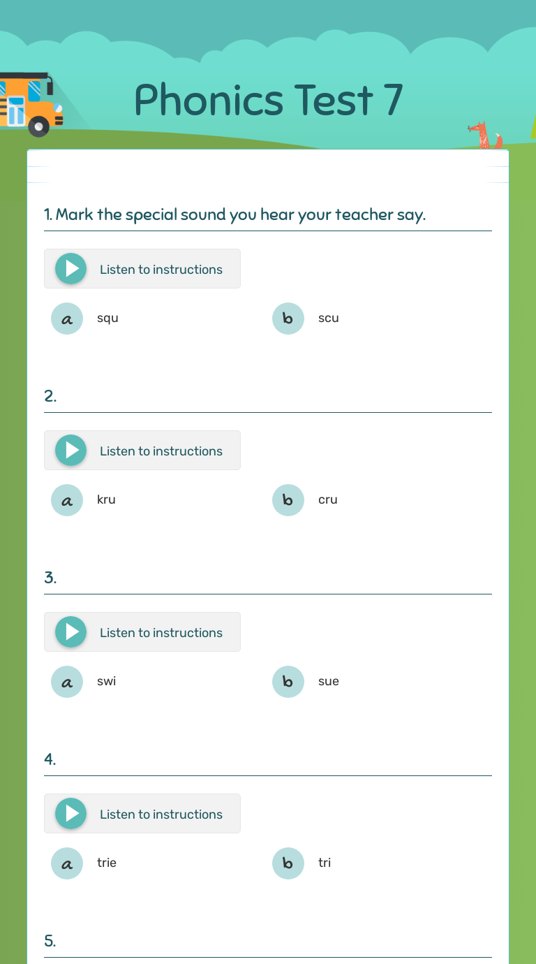 Phonics Test 7 worksheet