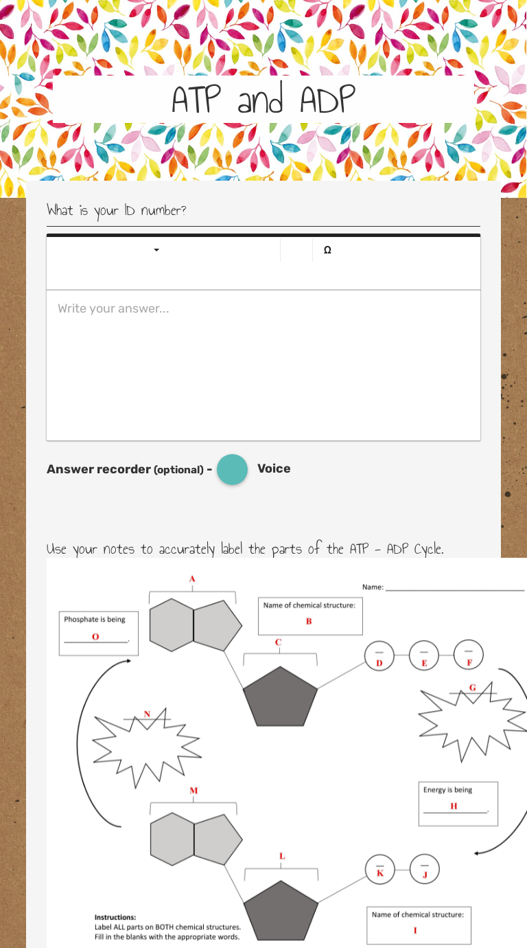 ATP and ADP Interactive Worksheet by Christy Clawson Diver Wizer.me