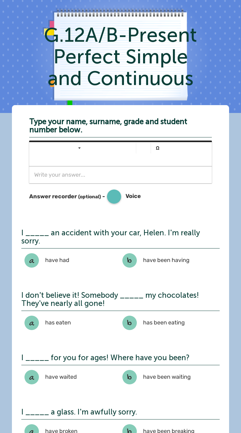 G.12A/B-Present Perfect Simple And Continuous | Interactive Worksheet ...