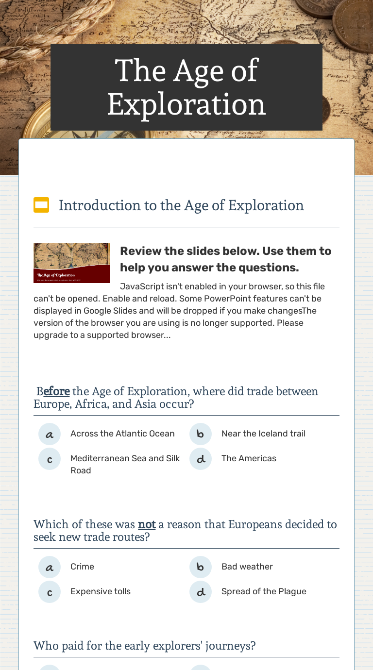 The Age of Exploration  Interactive Worksheet by Tommy Ramey Intended For Age Of Exploration Worksheet