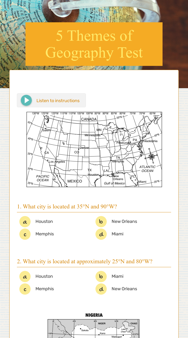 5 Themes Of Geography Test Interactive Worksheet By Crystal Krueger Wizer Me