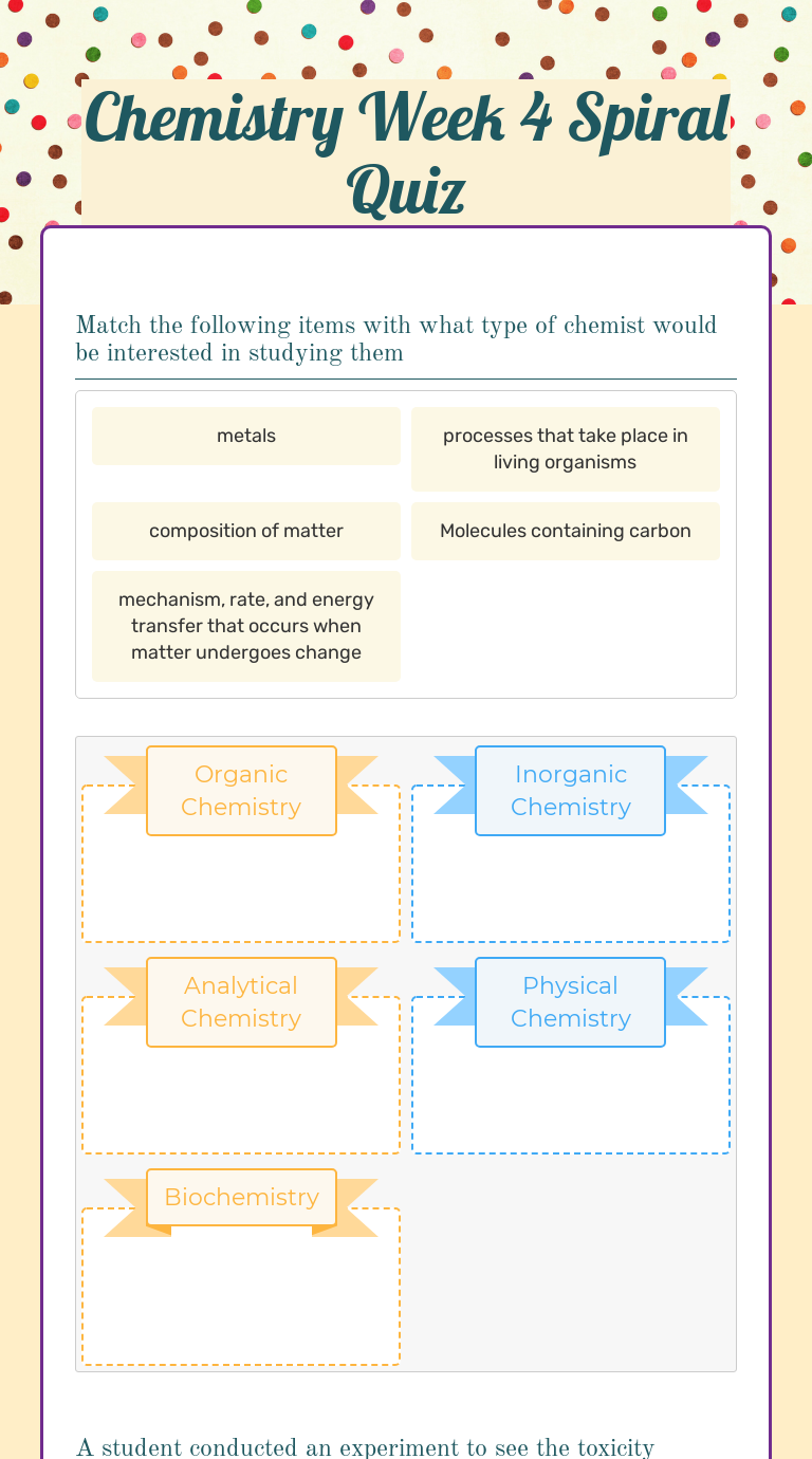 Chemistry Week 22 Spiral Quiz  Interactive Worksheet by Julie Throughout Composition Of Matter Worksheet