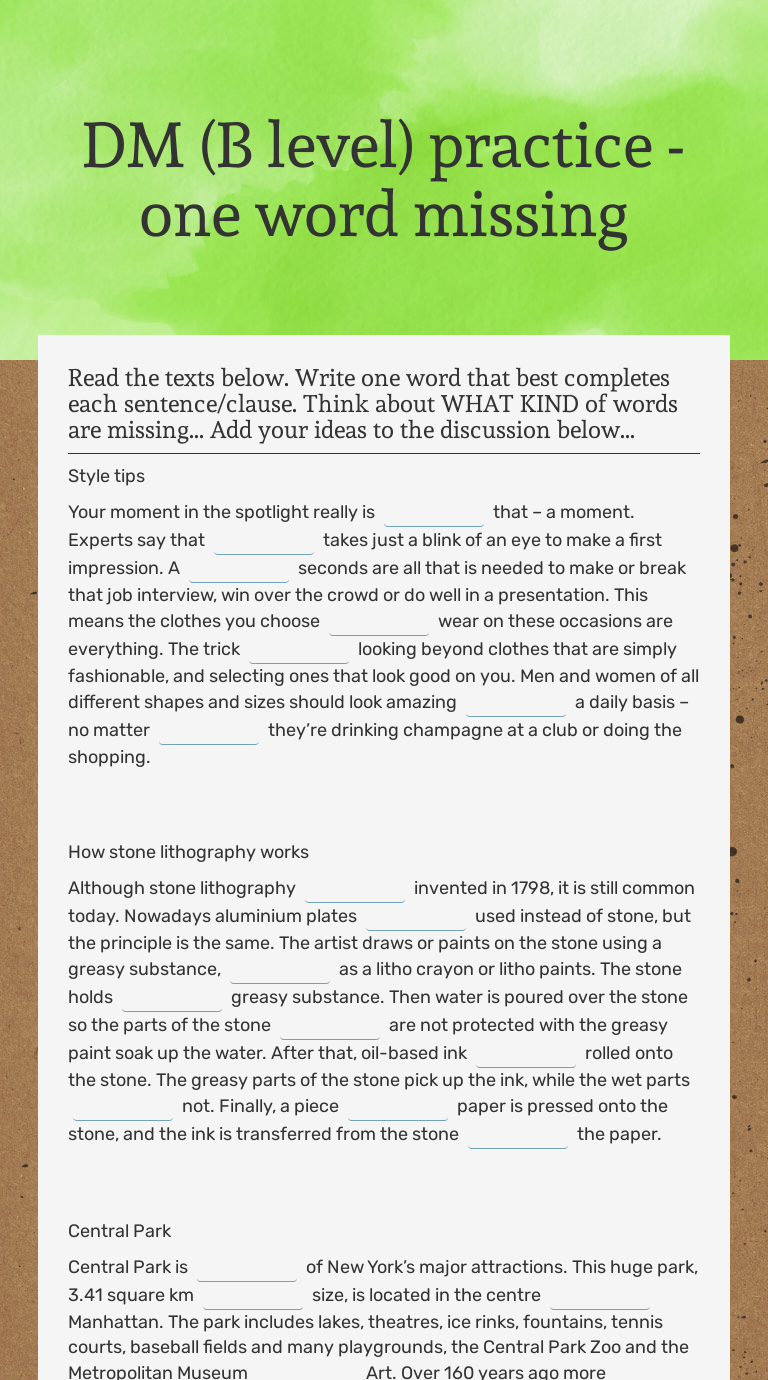 DM (B Level) Practice - One Word Missing | Interactive Worksheet By ...