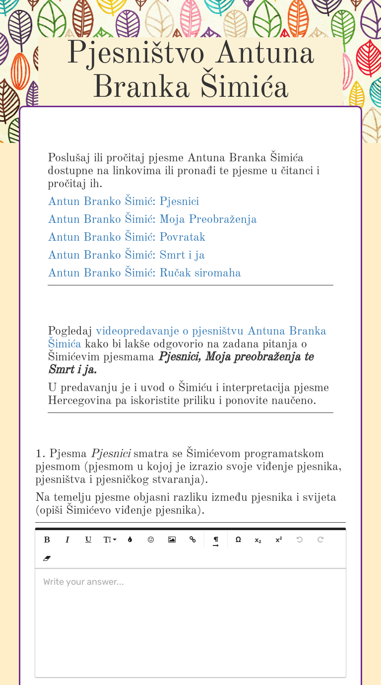 Pjesništvo Antuna Branka Šimića | Interactive Worksheet By Dijana ...