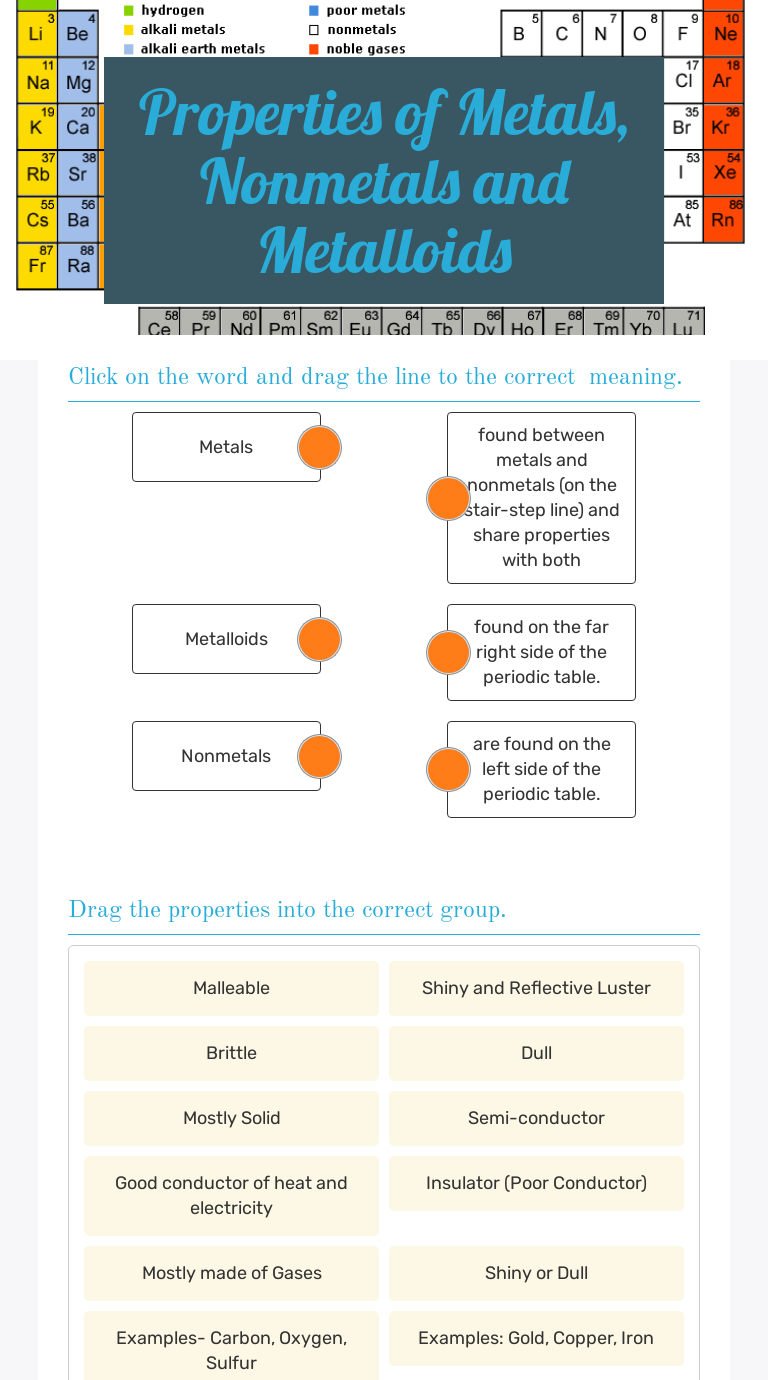 Properties of Metals, Nonmetals and Metalloids  Interactive With Regard To Metals Nonmetals And Metalloids Worksheet