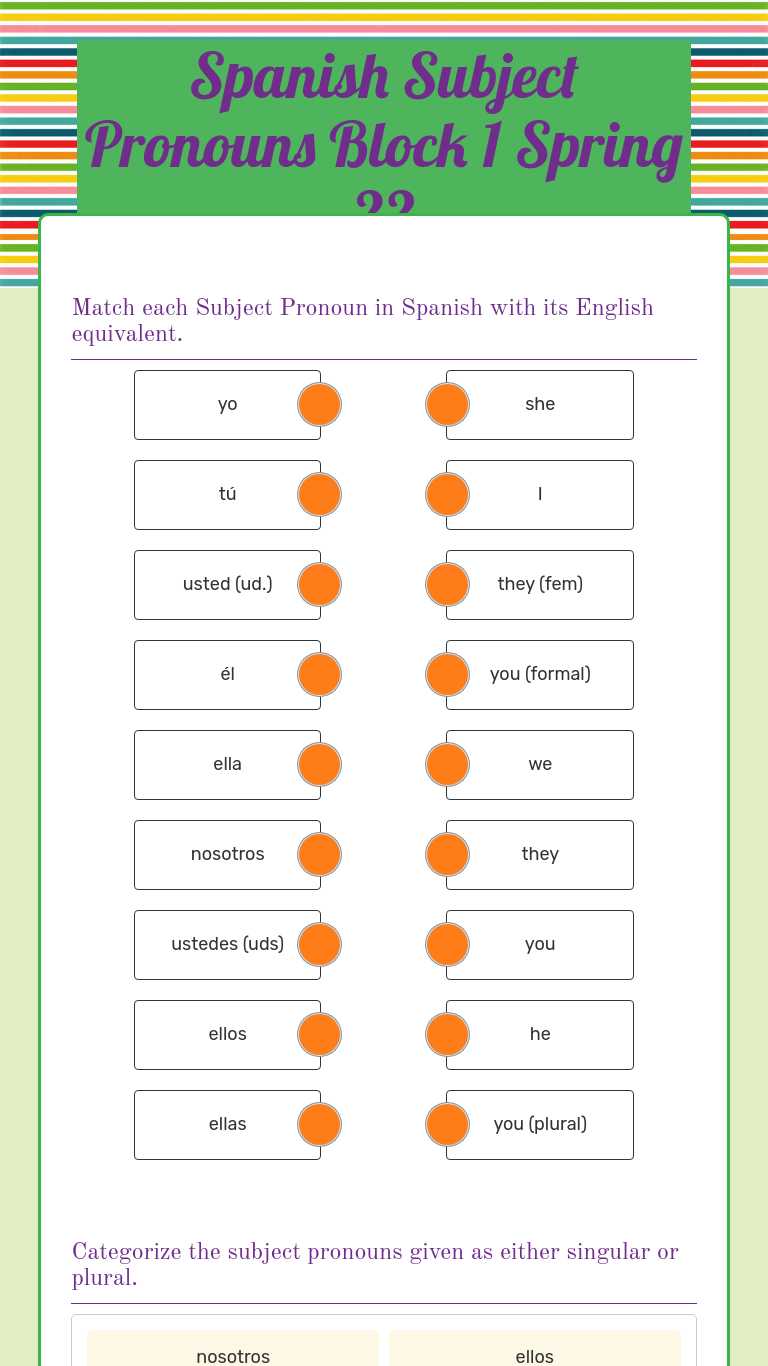 Spanish Subject Pronouns worksheet preview image