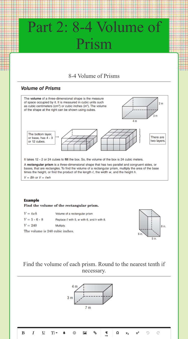 lesson 4 problem solving practice volume of prisms