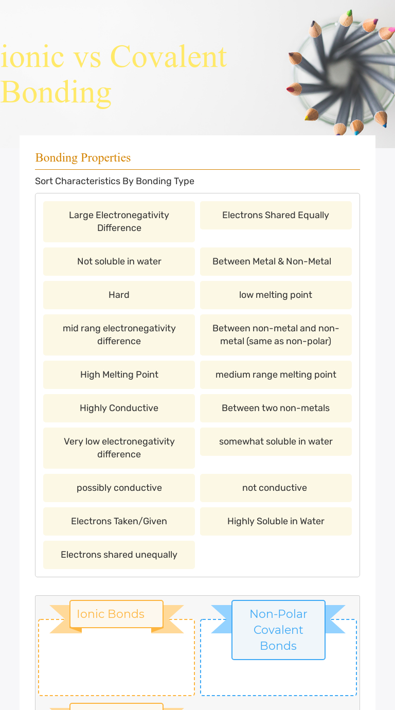 ionic vs Covalent Bonding  Interactive Worksheet by Juliana With Regard To Ionic And Covalent Bonding Worksheet