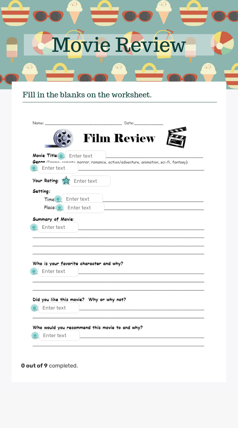 movie review worksheet