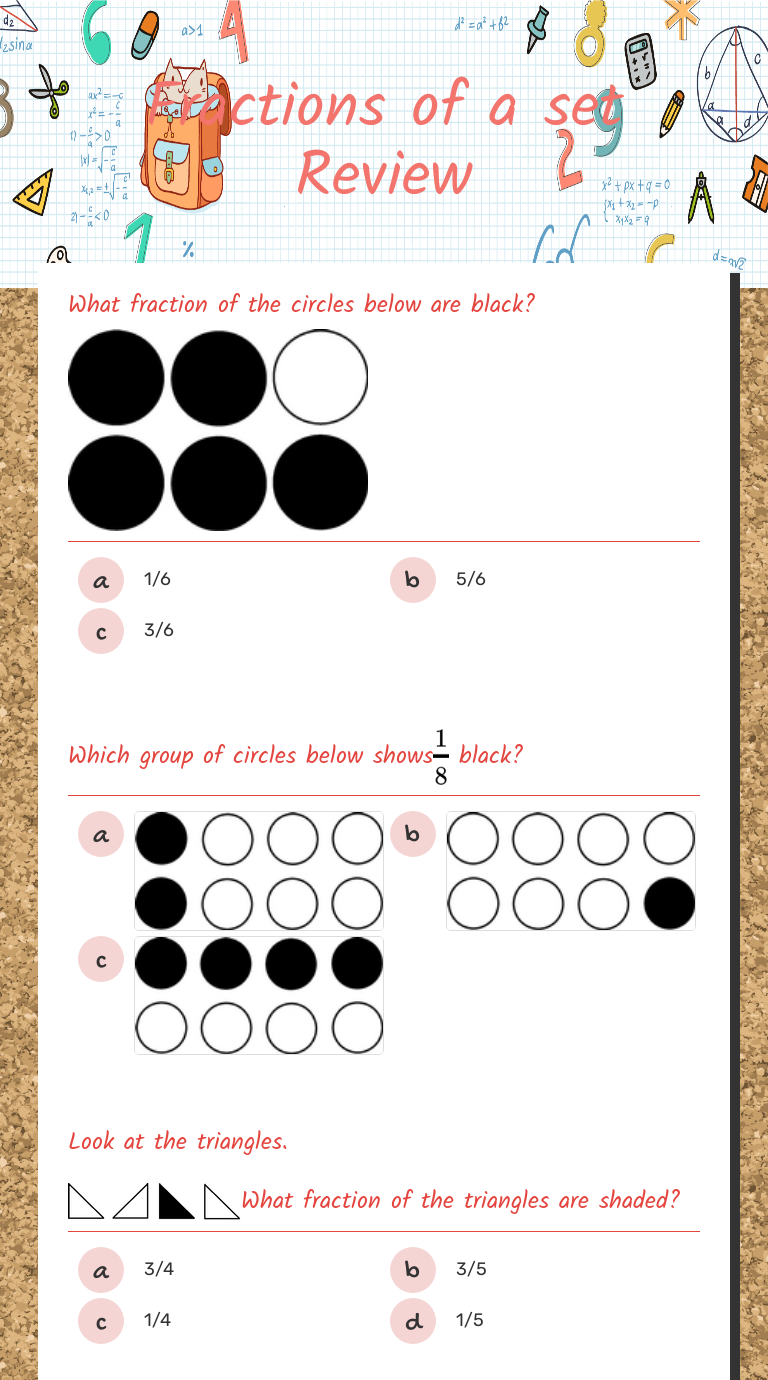 Fractions of a set Review worksheet preview image