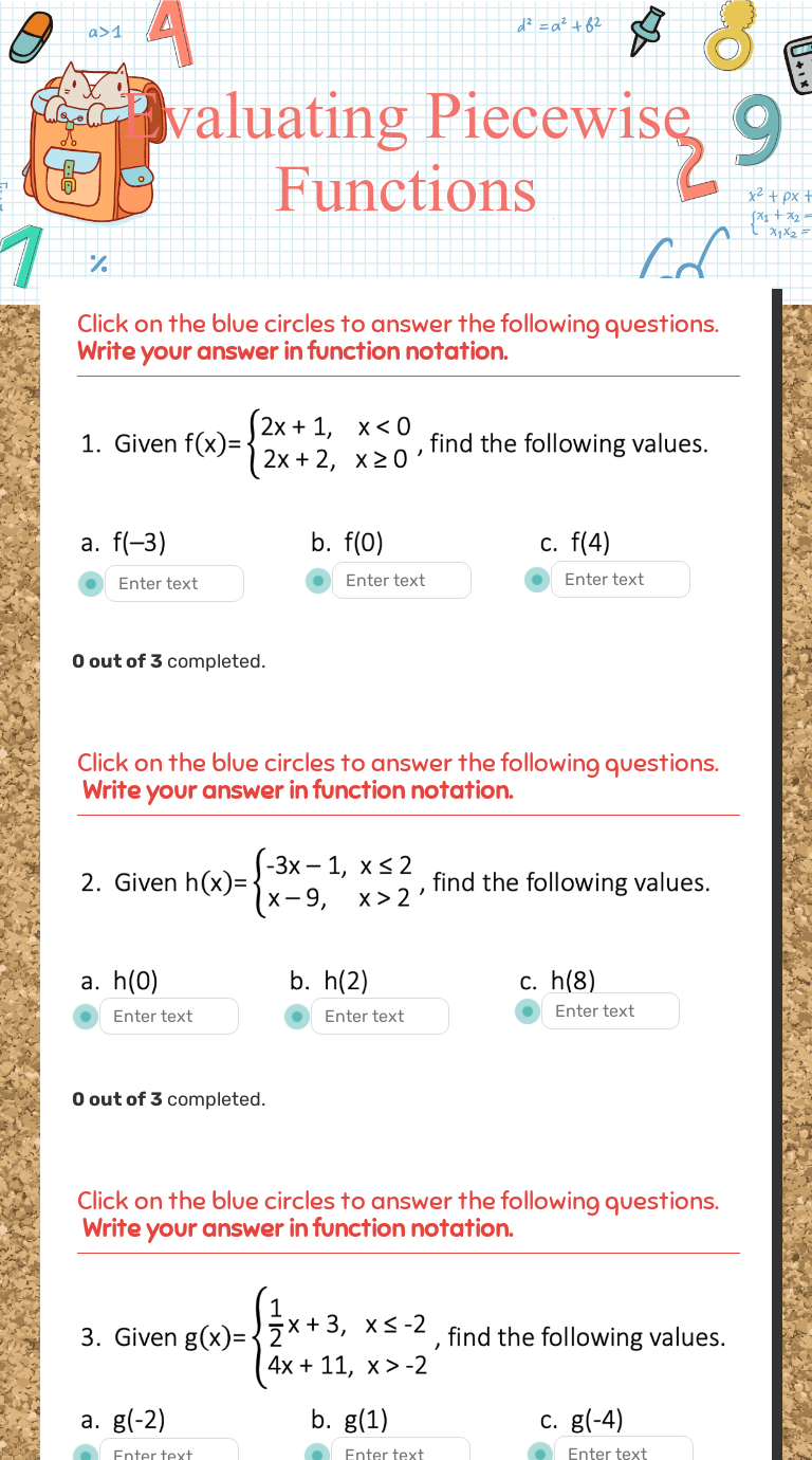 Evaluating Piecewise Functions  Interactive Worksheet by Beatrice For Evaluating Piecewise Functions Worksheet