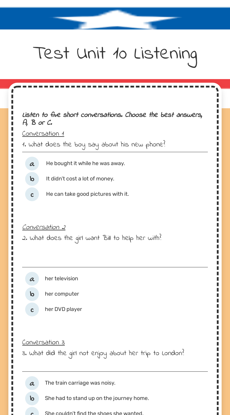 Test Unit 10
Listening worksheet preview image