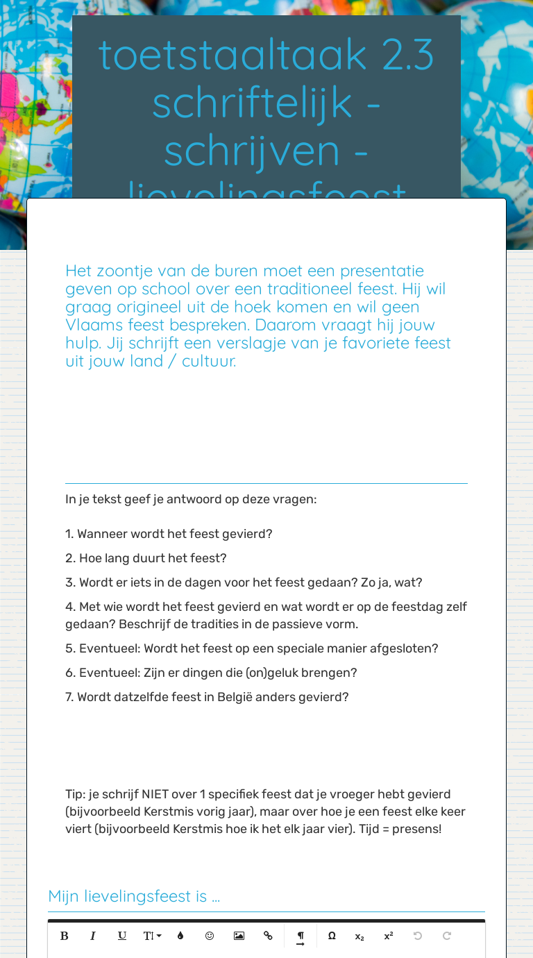 toetstaaltaak 2.3 schriftelijk - schrijven - lievelingsfeest worksheet preview image