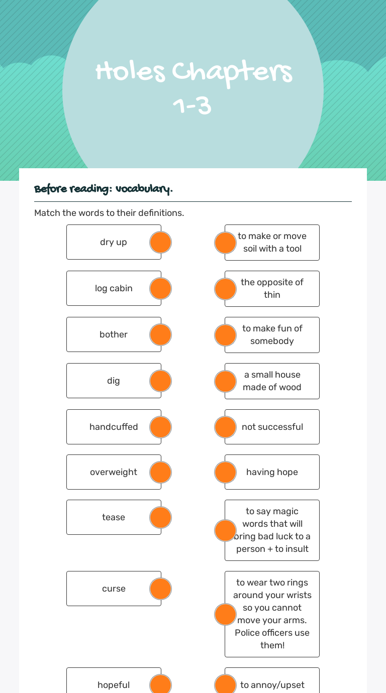 holes chapters 1 3 interactive worksheet by laura ruiz wizer me