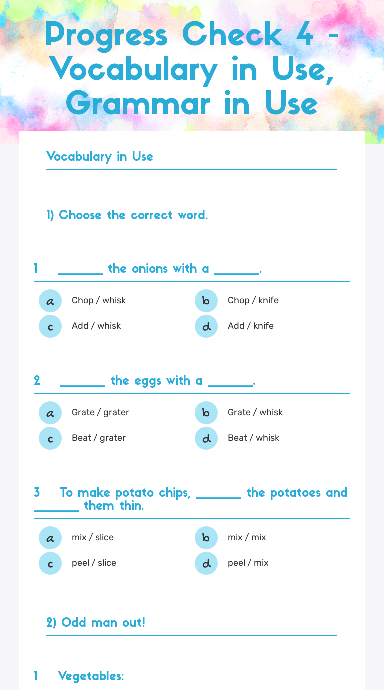Progress Check 4 - Vocabulary in Use, Grammar in Use worksheet preview image