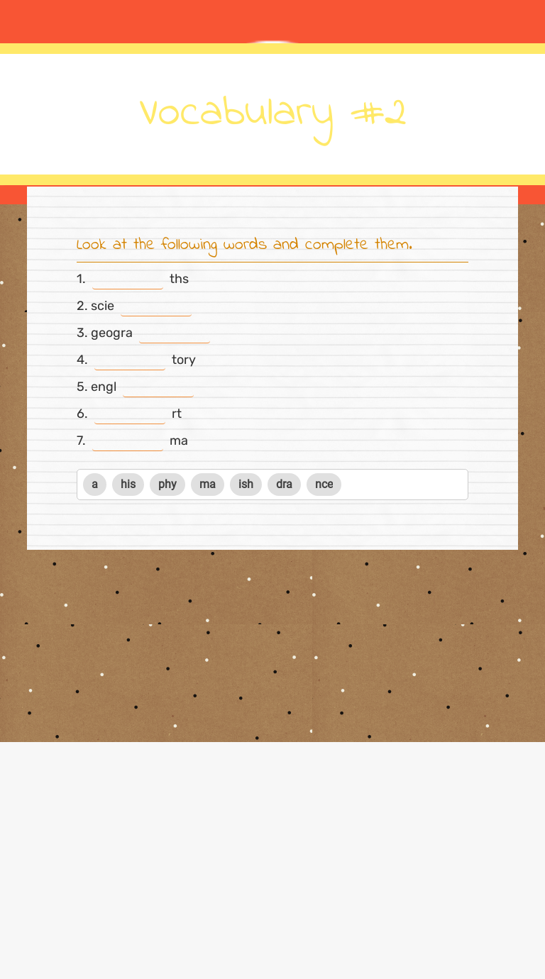 Vocabulary #2 worksheet preview image