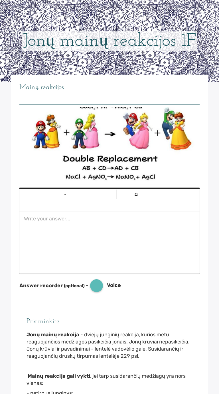 Jonų mainų reakcijos 1F worksheet preview image