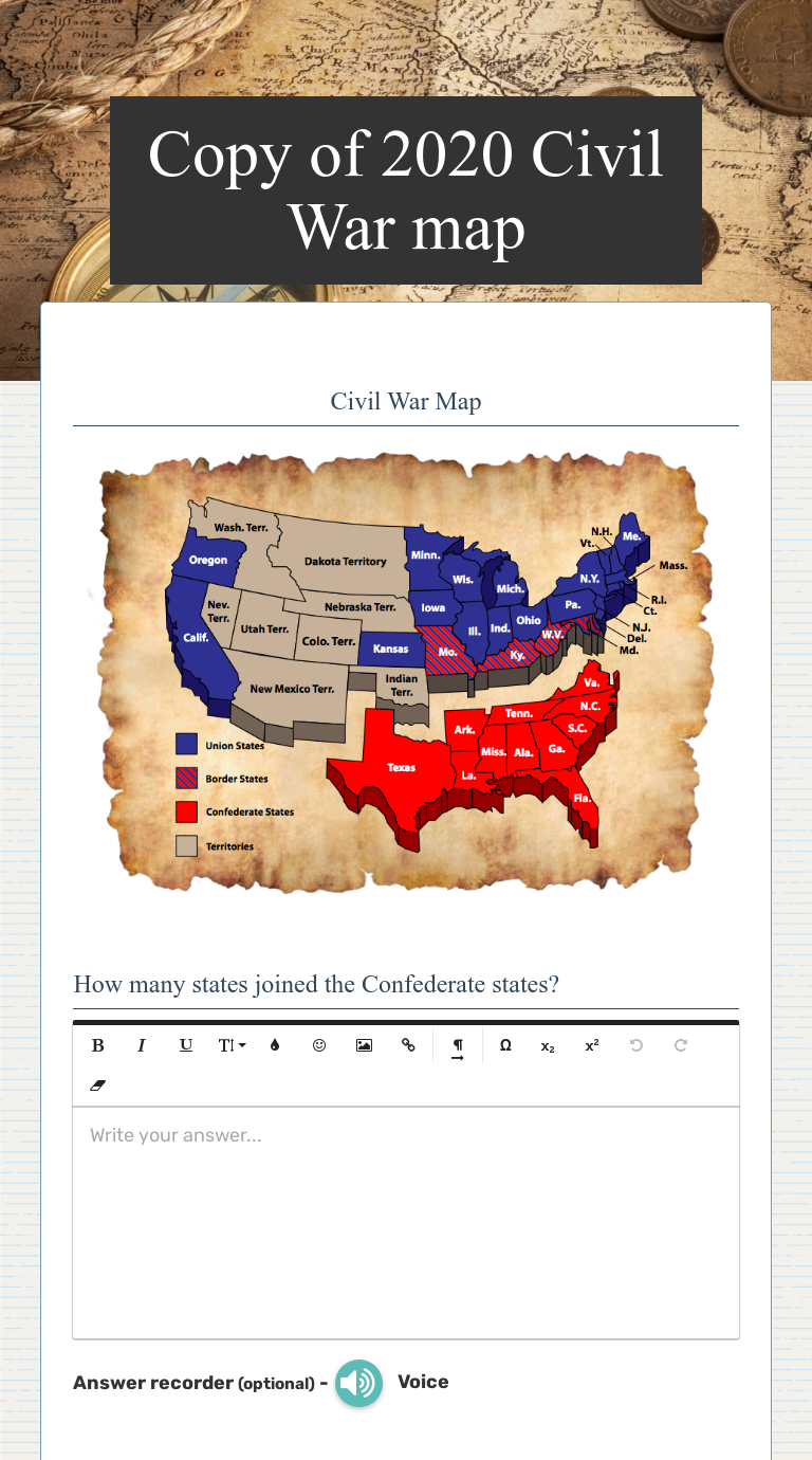 Copy of 24 Civil War map  Interactive Worksheet by Neysa In Civil War Map Worksheet