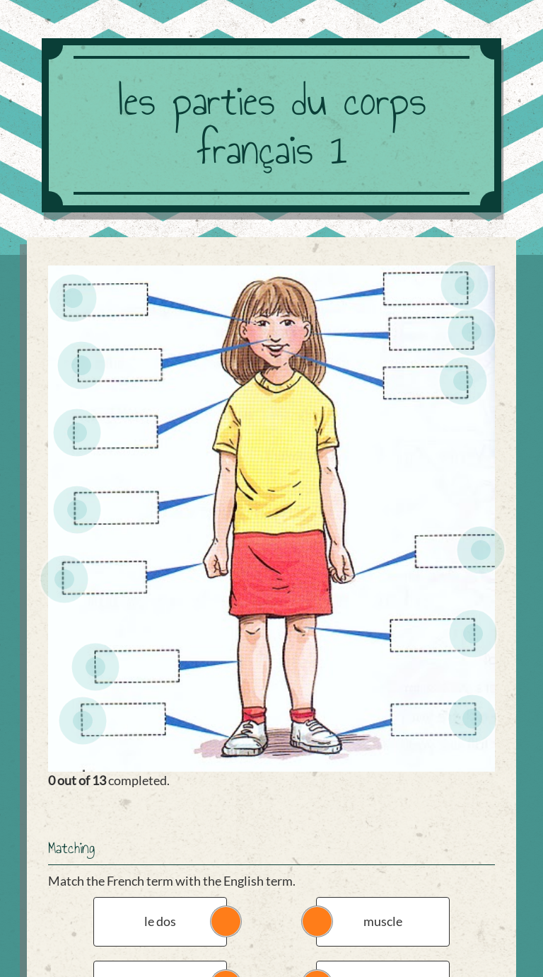 les parties du corps français 1 | Interactive Worksheet | Wizer.me