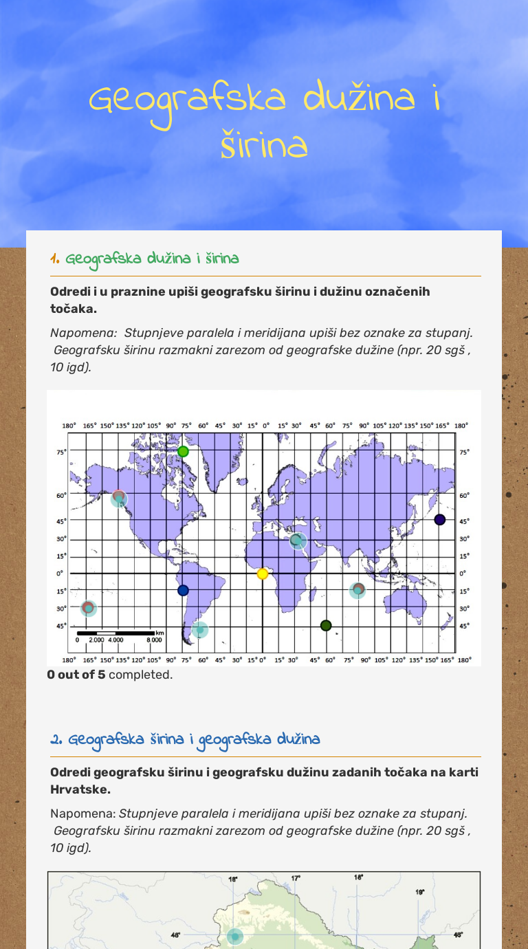 Geografska dužina i širina | Interactive Worksheet by Ljiljana Štanfelj ...