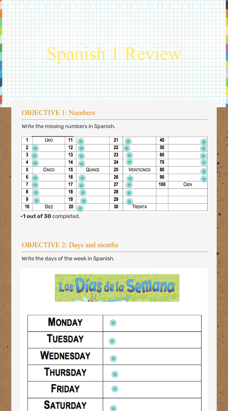 Spanish 1 Review | Interactive Worksheet by Eliana Penaranda | Wizer.me