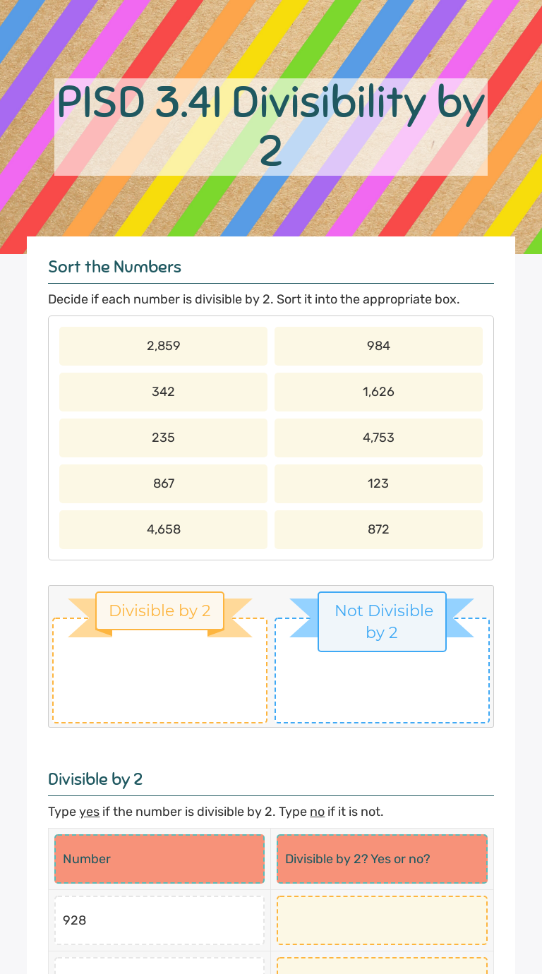 PISD 3.4I Divisibility by 2 Grade 3 worksheet preview